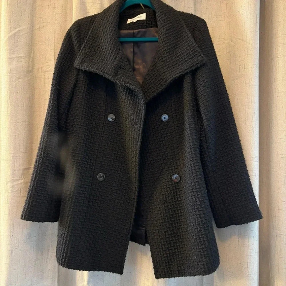 Calvin Klein Double Breasted Wool blend, Peacoat Style. Women’s Size 14. Black - Picture 3 of 8